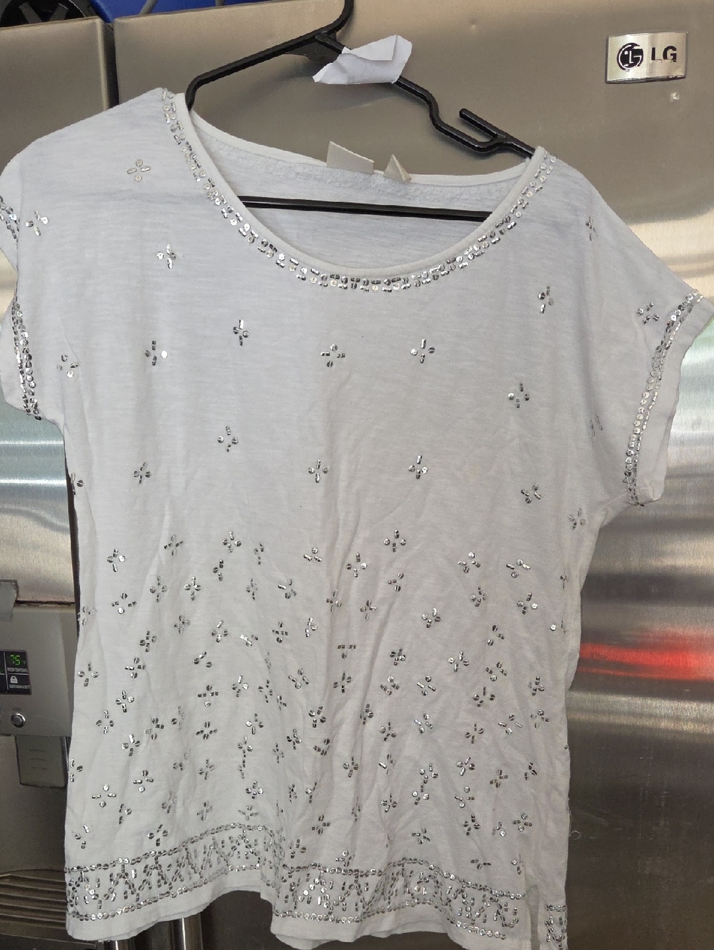 Chico's White Short-Sleeve Sequin-Embellished Tee